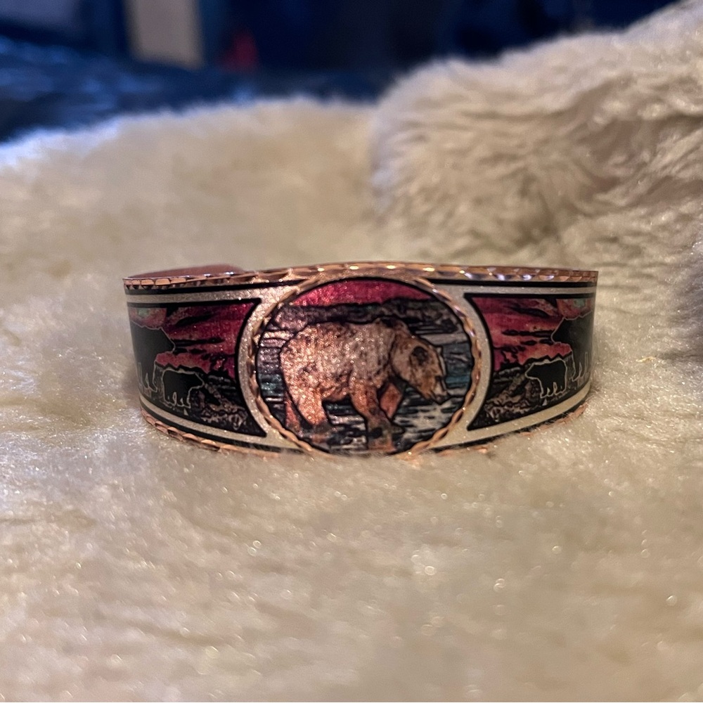 Grizzly bear copper adjustable cuff bracelet